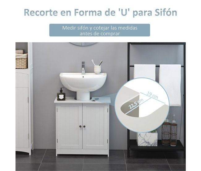 Conforama HOMCOM Mueble para Debajo del Lavabo o Fregadero Armario de Baño de Madera Armario de Almacenaje 60x30x60cm Blanco Tienda