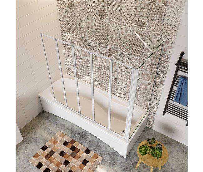 Conforama Mampara de Bañera+Panel lateral Vidrio Templado 4mm Blanco/Gris Mate (119.9-120.9)X(67.2-69.9)X140cm Liquidación