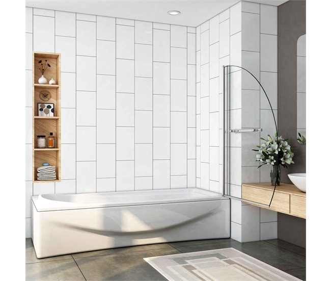 Conforama Mampara de Bañera en Forma Media Luna con un Toallero 40cm Vidrio Templado Antical 8mm Cromado (98-100.5)X150cm Mejor oferta