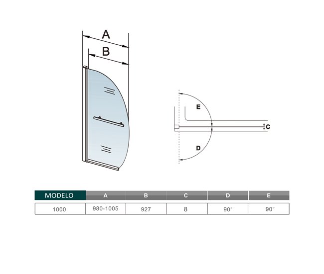 Conforama Mampara de Bañera en Forma Media Luna con un Toallero 40cm Vidrio Templado Antical 8mm Cromado (98-100.5)X150cm Mejor oferta