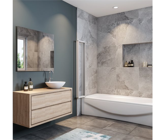 Conforama Mampara de Bañera Plegable Vidrio Templado 4mm Blanco/Gris Mate (119.3-120.3)X140cm Envío gratis