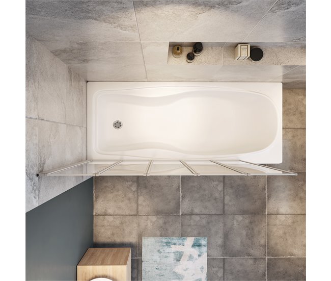 Conforama Mampara de Bañera Plegable Vidrio Templado 4mm Blanco/Gris Mate (119.3-120.3)X140cm Envío gratis