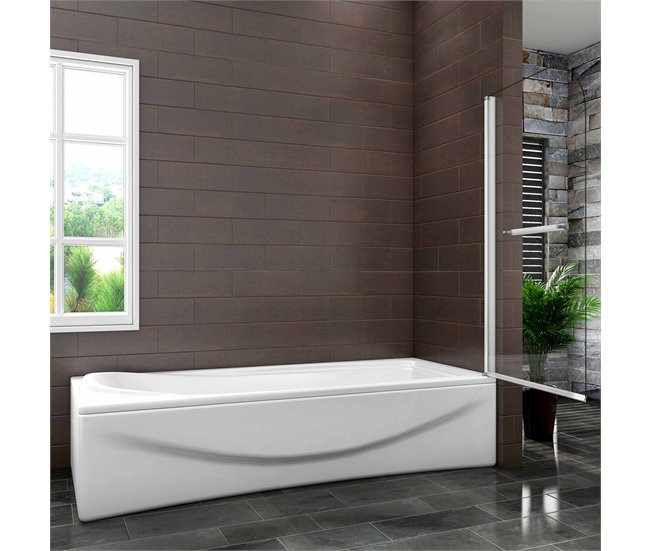 Conforama Mampara de Bañera Abatible+Toallero Vidrio Templado 6mm Blanco/Gris Mate (78-80)X140cm Últimos 3 días