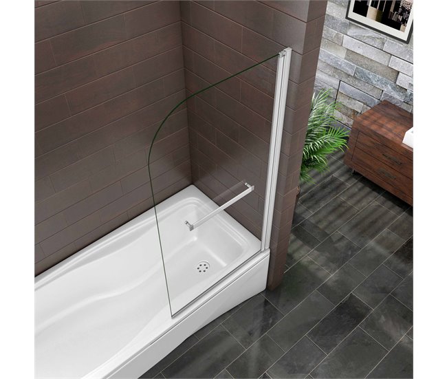 Conforama Mampara de Bañera Abatible+Toallero Vidrio Templado 6mm Blanco/Gris Mate (78-80)X140cm Últimos 3 días