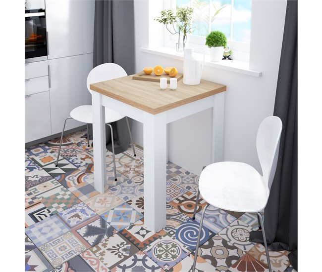 Conforama Mesa de cocina extensible VERNA natural y blanco Rebajas de fin de temporada