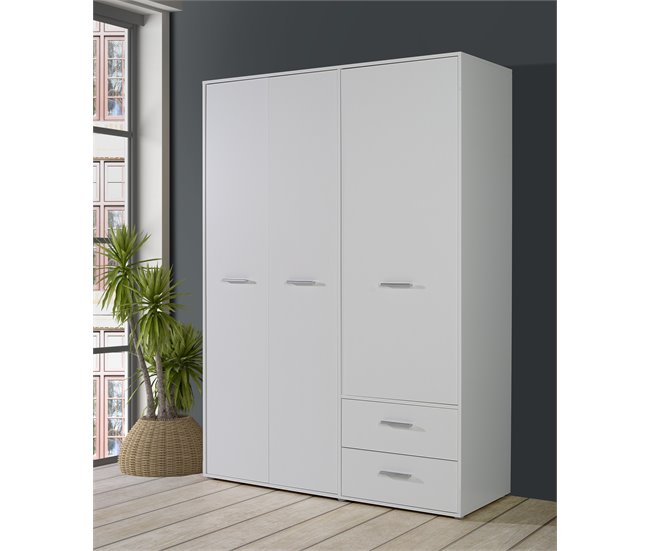 Conforama Armario MOKARIS puertas batientes y 2 cajones 144x200cm blanco Devoluciones gratuitas