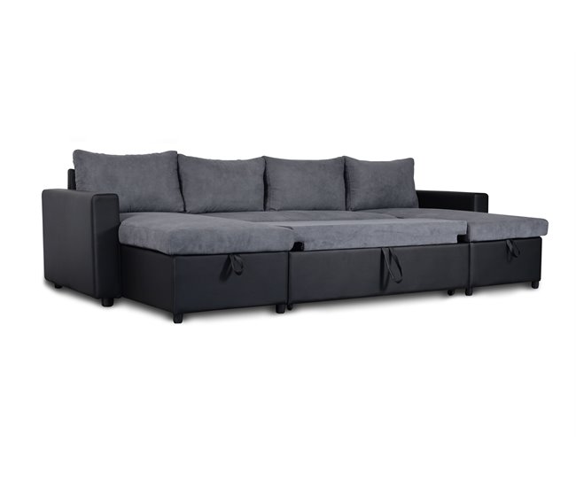 Conforama Rinconera U con cama y dos arcónes GOLF color gris y negro 2025