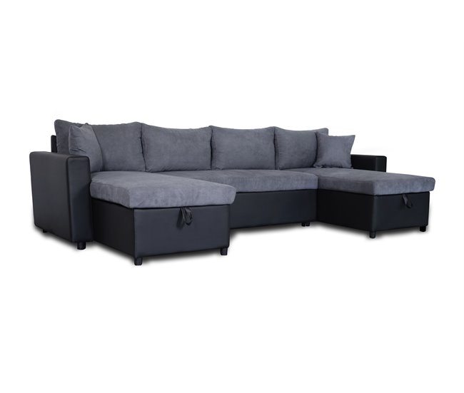 Conforama Rinconera U con cama y dos arcónes GOLF color gris y negro 2025