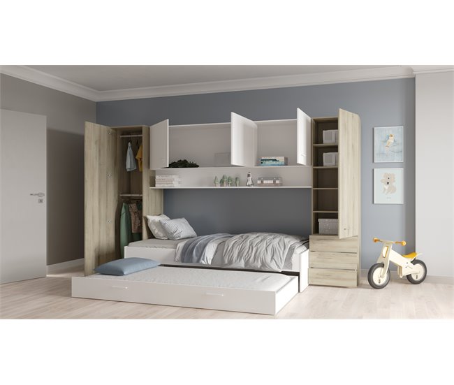 Conforama Puente cama BROOKLYN color roble y blanco Ventas relámpago