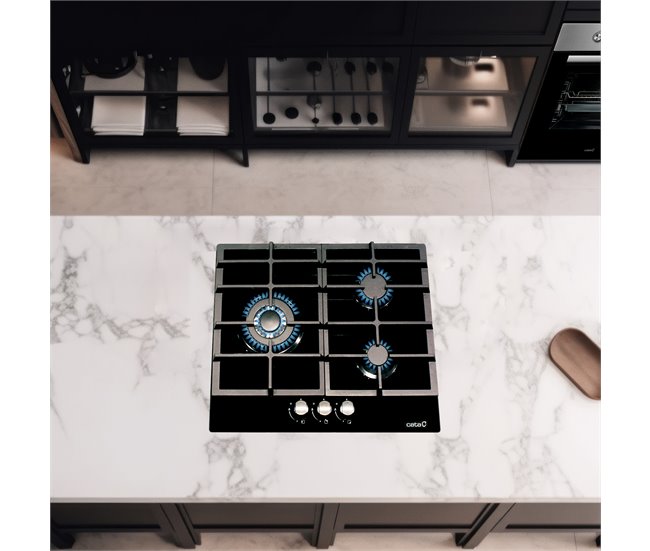 Conforama Placa cristal gas CATA LCI 6021BK 3 zonas 59cm negro Rebajas top