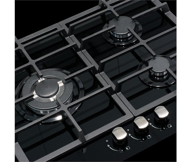 Conforama Placa cristal gas CATA LCI 6021BK 3 zonas 59cm negro Rebajas top