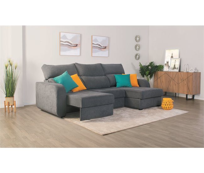 Conforama Chaise longue convertible en cama tela APRIL derecho gris Descuentos del mes