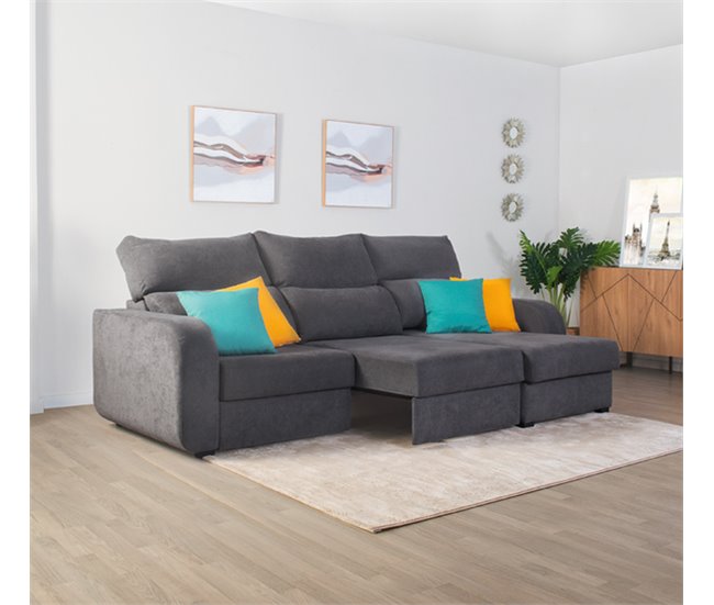 Conforama Chaise longue convertible en cama tela APRIL derecho gris Descuentos del mes