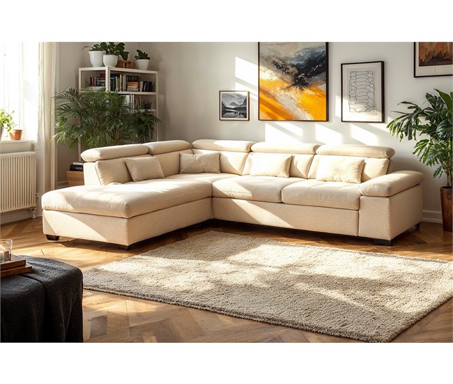 Conforama Rinconera reversible con cama color beige STEWART Ofertas especiales