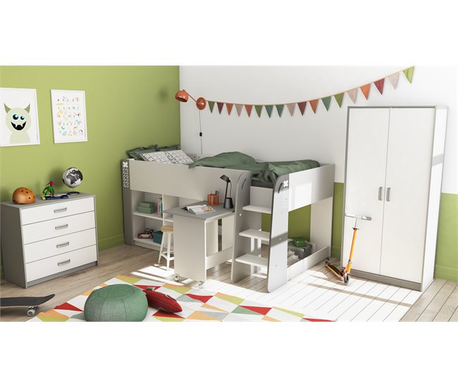 Conforama Cama compacta GAME 90x200 cm blanca y gris Grandes descuentos