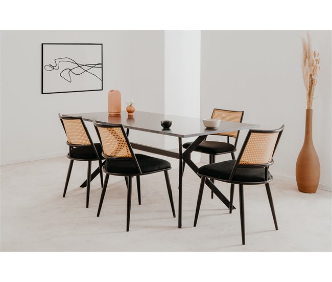 Conforama Silla de comedor LUIGI pack 4 unidades en ratán y negro Descuentos del mes
