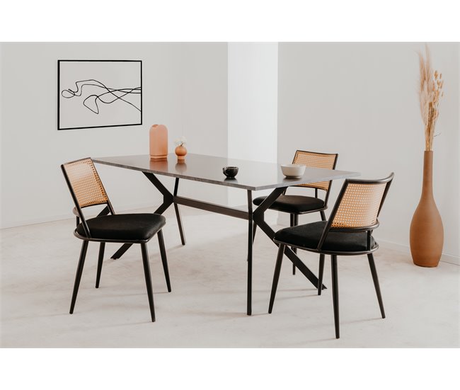 Conforama Silla de comedor LUIGI pack 4 unidades en ratán y negro Descuentos del mes