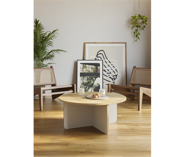 Conforama Mesa de centro redonda HILLARY roble y crema Outlet online