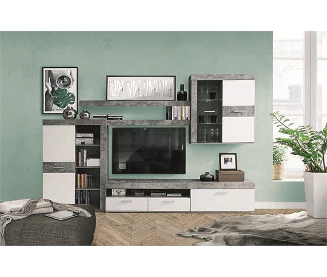 Conforama Mueble de salón AKRON blanco/gris Rebajas baratas