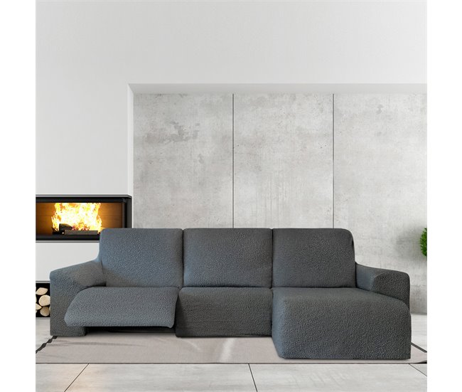 Conforama Funda Sofá Relax Bielastica Adaptable Chaise Longue Brazo Corto (250-360 cm) Gris Oscuro Tienda