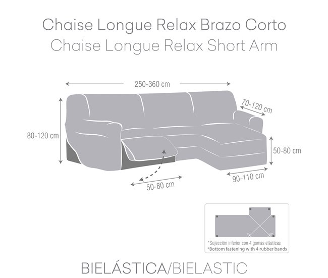 Conforama Funda Sofá Relax Bielastica Adaptable Chaise Longue Brazo Corto (250-360 cm) Gris Oscuro Tienda