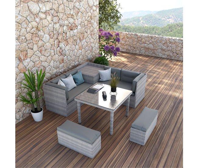 Conforama Set rinconera SEMINYAC III con mesa y puffs marrón Grandes ahorros