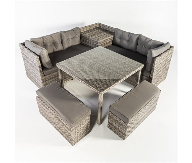 Conforama Set rinconera SEMINYAC III con mesa y puffs marrón Grandes ahorros