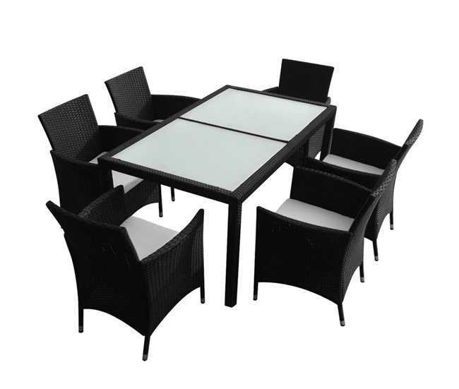 Conforama Set comedor de jardín 7 piezas y cojines ratán sintético negro VidaXL Outlet