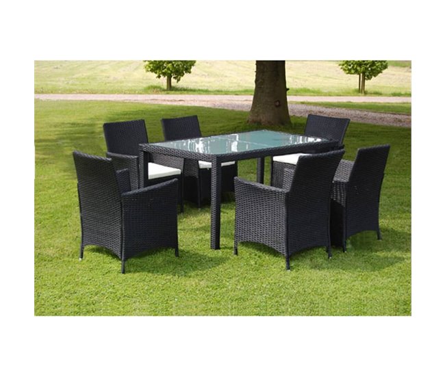 Conforama Set comedor de jardín 7 piezas y cojines ratán sintético negro VidaXL Outlet