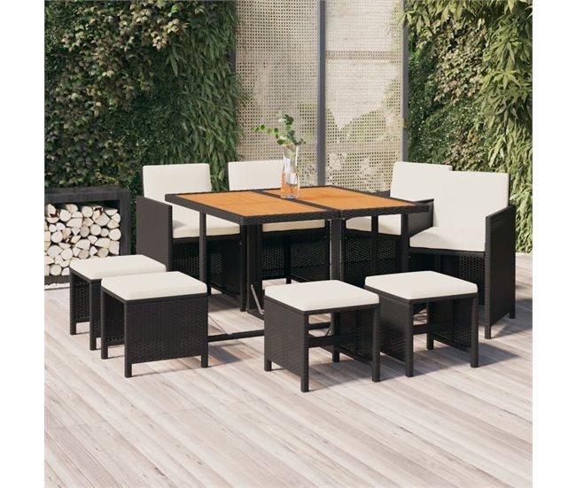 Conforama Juego comedor jardín 9 pzas con cojines ratán sintético negro VidaXL Outlet online