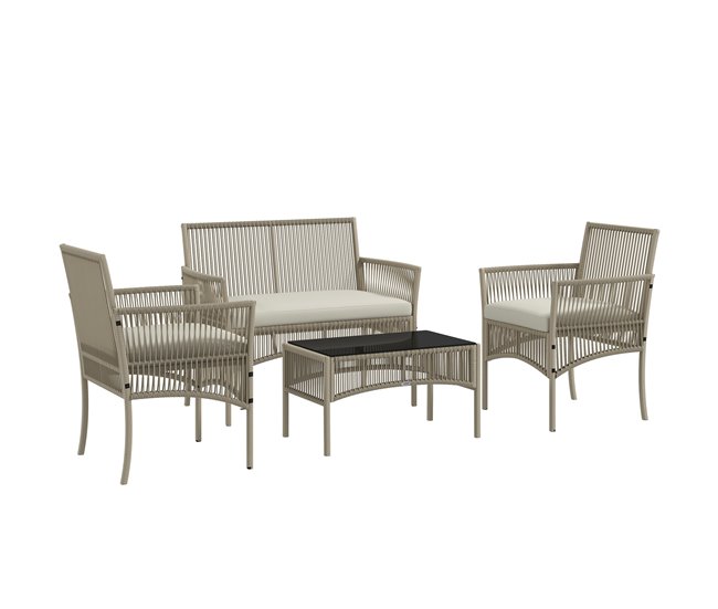 Conforama Outsunny Conjunto de Muebles de Jardín de Ratán Juego de 4 Piezas Muebles de Terraza con 1 Sofá de 2 Plaza 2 Sillones Cojines y 1 Mesa de Centro de Tablero de Vidrio para Patio Caqui Rebajas