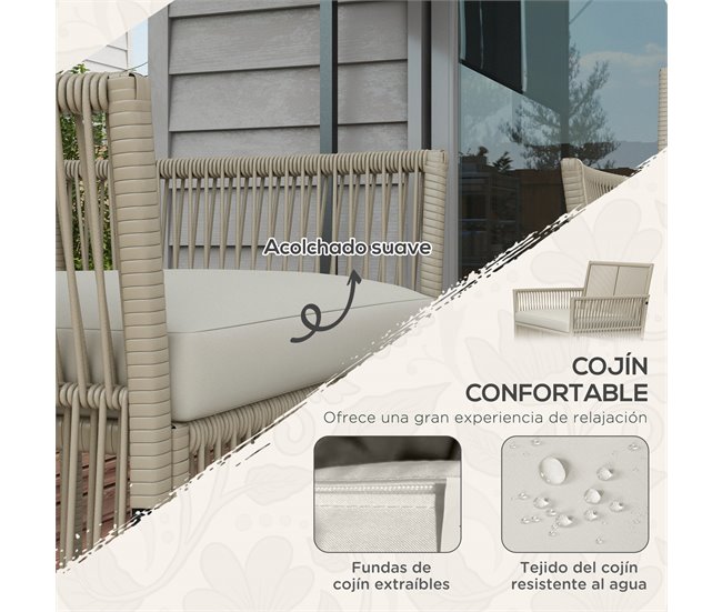 Conforama Outsunny Conjunto de Muebles de Jardín de Ratán Juego de 4 Piezas Muebles de Terraza con 1 Sofá de 2 Plaza 2 Sillones Cojines y 1 Mesa de Centro de Tablero de Vidrio para Patio Caqui Rebajas