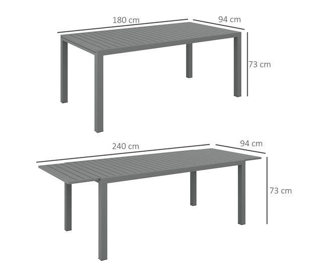 Conforama Outsunny Mesa de Jardín Extensible Mesa de Comedor Exterior Mesa de Terraza Rectangular para 6 -8 Personas con Marco de Aluminio Carga 50 kg para Balcón 180/240x94x73 cm Gris Oscuro Ofertas