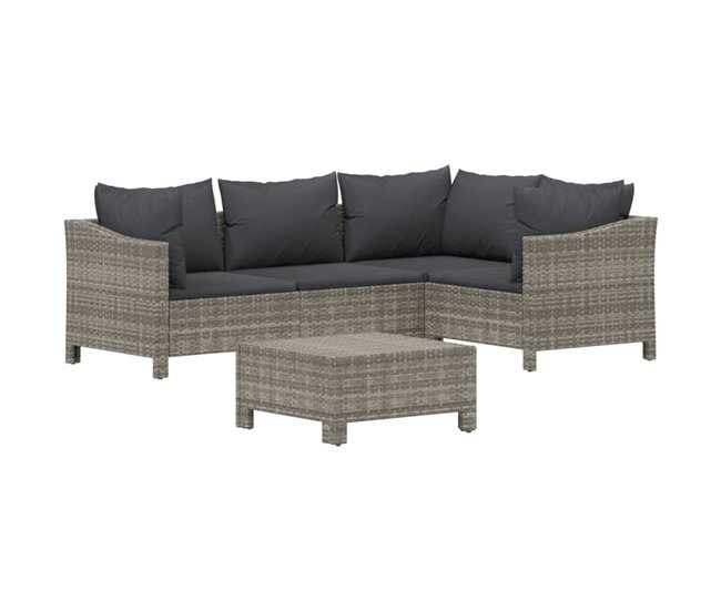 Conforama Set de muebles de jardín 5 pzas y cojines ratán sintético gris VidaXL En oferta