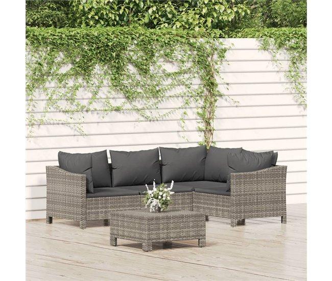 Conforama Set de muebles de jardín 5 pzas y cojines ratán sintético gris VidaXL En oferta
