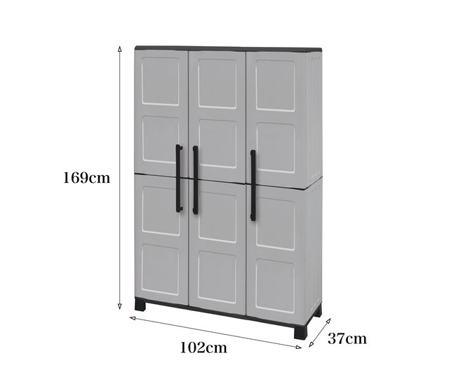 Conforama Armario exterior Dbellanov Mueble escobero mueble exterior 3 puertas 100% Made in Italy 102x37h169 cm Gris claro y negro Acabado a cuadros Rebajas baratas