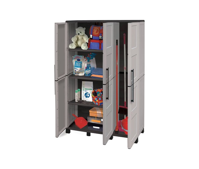 Conforama Armario exterior Dbellanov Mueble escobero mueble exterior 3 puertas 100% Made in Italy 102x37h169 cm Gris claro y negro Acabado a cuadros Rebajas baratas