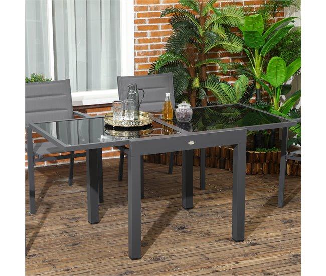 Conforama Outsunny Mesa de Jardín Extensible de Aluminio Mesa de Comedor Rectangular con Encimera de Vidrio Templado Carga 50 kg para Terraza 160x80x75 cm Negro Rebajas de fábrica