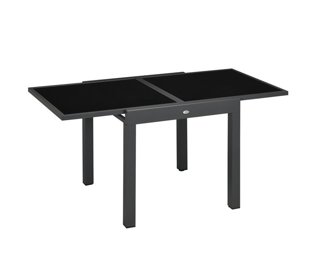 Conforama Outsunny Mesa de Jardín Extensible de Aluminio Mesa de Comedor Rectangular con Encimera de Vidrio Templado Carga 50 kg para Terraza 160x80x75 cm Negro Rebajas de fábrica