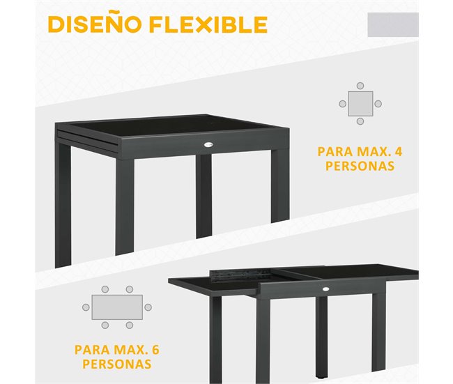 Conforama Outsunny Mesa de Jardín Extensible de Aluminio Mesa de Comedor Rectangular con Encimera de Vidrio Templado Carga 50 kg para Terraza 160x80x75 cm Negro Rebajas de fábrica