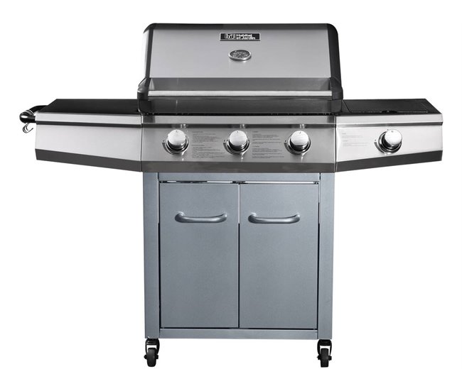 Conforama Barbacoa a gas "Bingo 4" - 4 quemadores (1 lateral) - 14kW + Funda de protección- Plateado Descuento