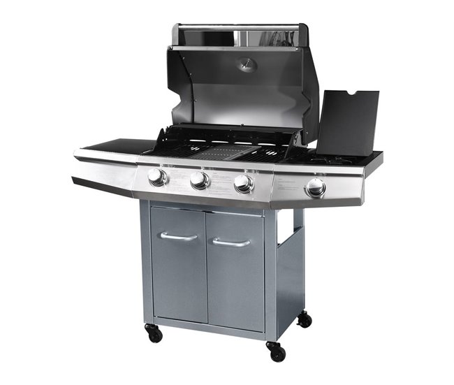 Conforama Barbacoa a gas "Bingo 4" - 4 quemadores (1 lateral) - 14kW + Funda de protección- Plateado Descuento