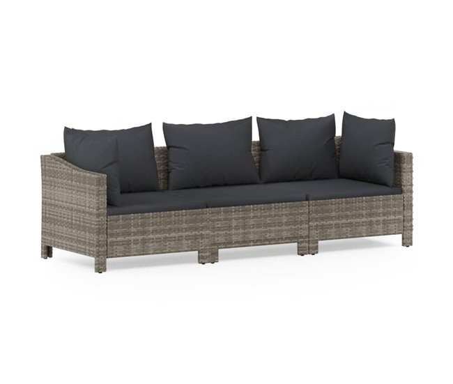 Conforama Set de muebles de jardin 3 piezas y cojines ratán sintético gris Tienda