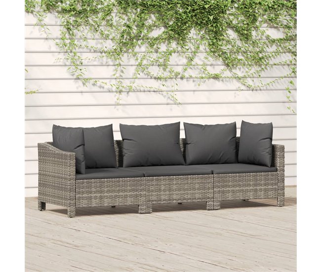 Conforama Set de muebles de jardin 3 piezas y cojines ratán sintético gris Tienda