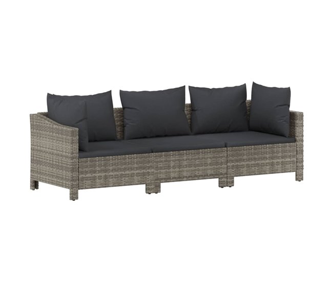 Conforama Set de muebles de jardin 3 piezas y cojines ratán sintético gris Tienda