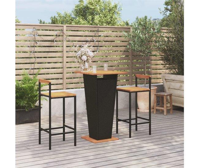 Conforama Mesa bar y taburetes jardin 3 piezas madera acacia ratán PE negro Tienda