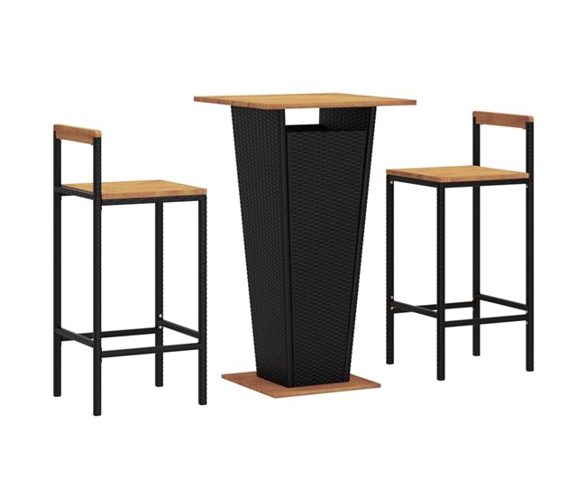 Conforama Mesa bar y taburetes jardin 3 piezas madera acacia ratán PE negro Tienda