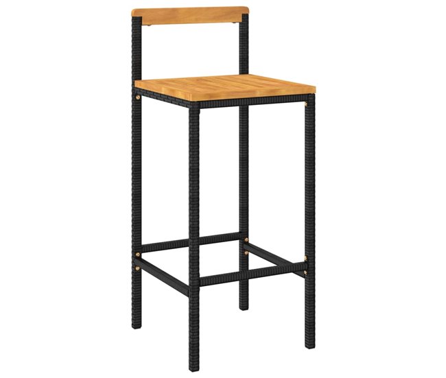 Conforama Mesa bar y taburetes jardin 3 piezas madera acacia ratán PE negro Tienda