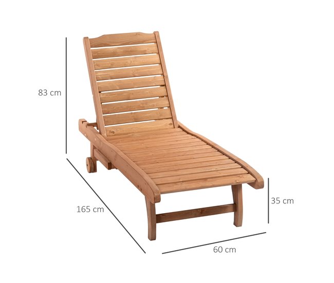 Conforama Outsunny Tumbona de Madera Exterior Silla Reclinable de Jardín con 2 Ruedas Respaldo Ajustable en 3 Niveles y 1 Bandeja Carga 130 kg para Terraza Patio Natural Mejor oferta