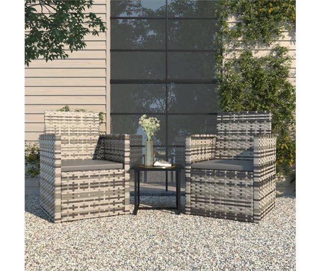 Conforama Muebles de jardín con cojines 3 piezas ratán sintético gris VidaXL Oferta especial